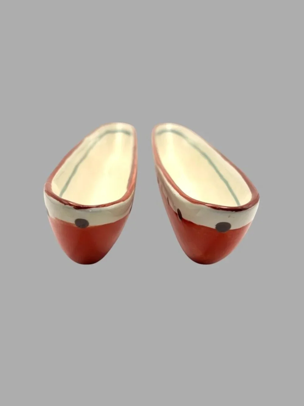 Vintage Mariachi For The Table Ceramic Canoe Bowls Set of 2 Red Polka Dot Dishes